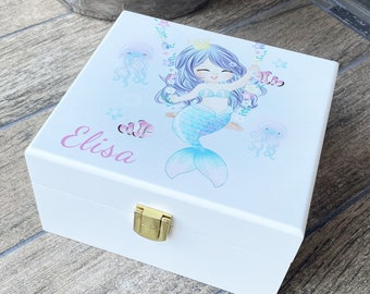 Personalized Mermaid  design jewelry box, Keepsake, keepsake box, Custom wood jewelry case, Mementos, Custom Gift Christmas