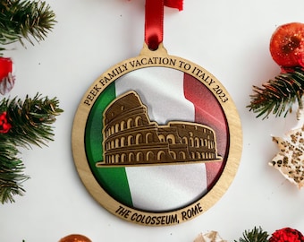 Personalized Rome Ornament, Italy Christmas Ornament,  Italian Ornament, Travel Souvenir, Vacation ornament, Colosseum Rome, Italy Souvenir.