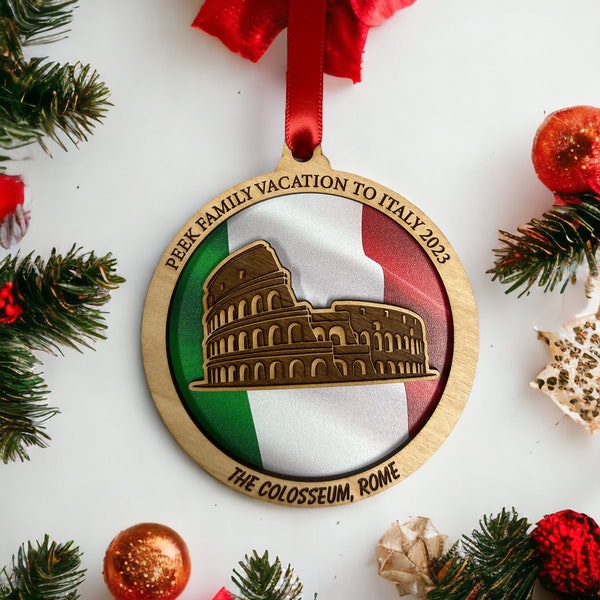 Personalized Rome Ornament, Italy Christmas Ornament,  Italian Ornament, Travel Souvenir, Vacation ornament, Colosseum Rome, Italy Souvenir.