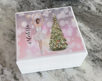 Personalized Ballerina wooden box with mirror, Jewelry Box, Ballerina Box, Christmas gift, Custom wooden box, Christmas eve box.