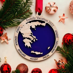 Personalized Greece Ornament, Greece Christmas Ornament, Greece  Ornament, Travel Souvenir, Vacation ornament, Grecia, Greece Souvenir.