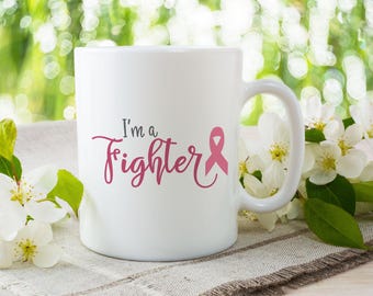 Breast Cancer Fighter Mug, Awareness Ribbon, Survivor Gift