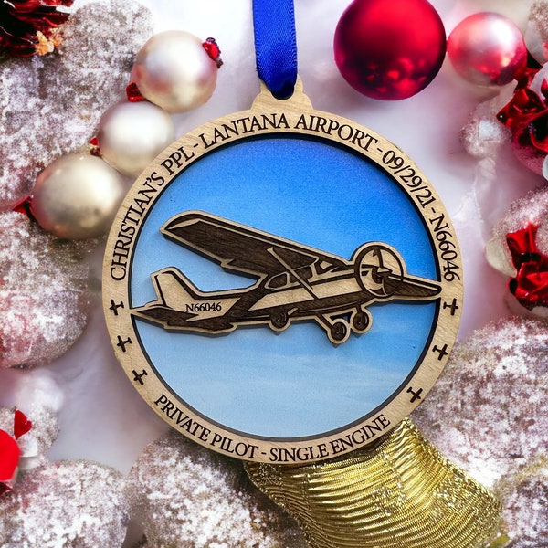 Personalized Private Pilot License  Flight Ornament, PPL, Cessna, Aviation Gifts, Pilot gift, pilot ornament, Airplane Ornament.