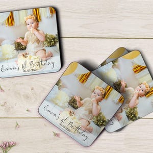 Personalized First Birthday Coasters, Baby Birthday , Keepsake Coasters,  Custom Coasters, Birthday coaster sets