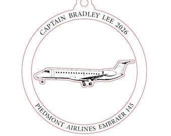 Adorno personalizado de capitán de vuelo, adorno de piloto, regalo de capitán, regalos de aviación, regalo de piloto, adorno de avión, Embraer ERJ 145.