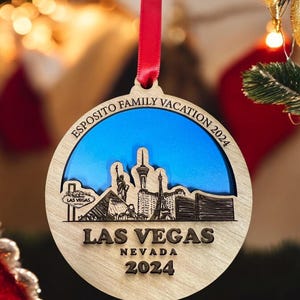 Adorno personalizado de Las Vegas, adorno navideño de Las Vegas, adorno de la Ciudad del Pecado, recuerdo de viaje, adorno de vacaciones, viaje a Las Vegas