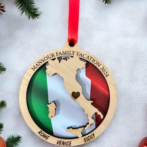 Personalized Italy Ornament, Italy Christmas Ornament,  Italian Ornament, Travel Souvenir, Vacation ornament, Italia, Italy Souvenir.