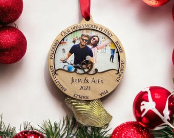 Personalizowana ozdoba ślubna na miesiąc miodowy, pamiątka z podróży, ozdoba wakacyjna, wakacje świąteczne, podróż
