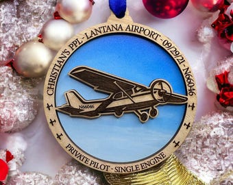 Personalized Private Pilot License  Flight Ornament, PPL, Cessna, Aviation Gifts, Pilot gift, pilot ornament, Airplane Ornament.