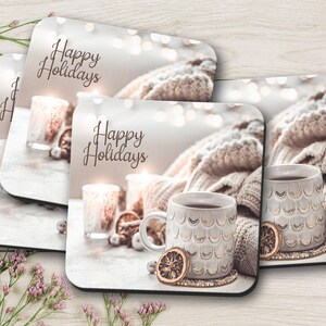 SET of 4 Personalized Holidays Coasters, Wedding Favors, Keepsake Coasters,  Custom Coasters, Christmas coaster sets, Wedding Coasters