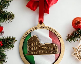 Personalized Rome Ornament, Italy Christmas Ornament,  Italian Ornament, Travel Souvenir, Vacation ornament, Colosseum Rome, Italy Souvenir.