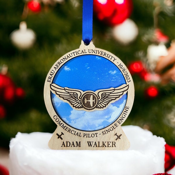 Personalized Commercial Pilot License Single  Engine Flight Ornament, Cessna, Aviation Gifts, Pilot gift, pilot ornament, Airplane Ornament.