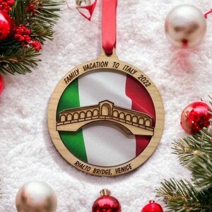 Personalized Venice Ornament, Italy Christmas Ornament,  Italian Ornament, Travel Souvenir, Vacation ornament, Rialto Bridge Italy Souvenir