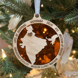 Personalized India Ornament, India Christmas Ornament,  Indian Ornament, Travel Souvenir, Vacation ornament, India, India Souvenir.