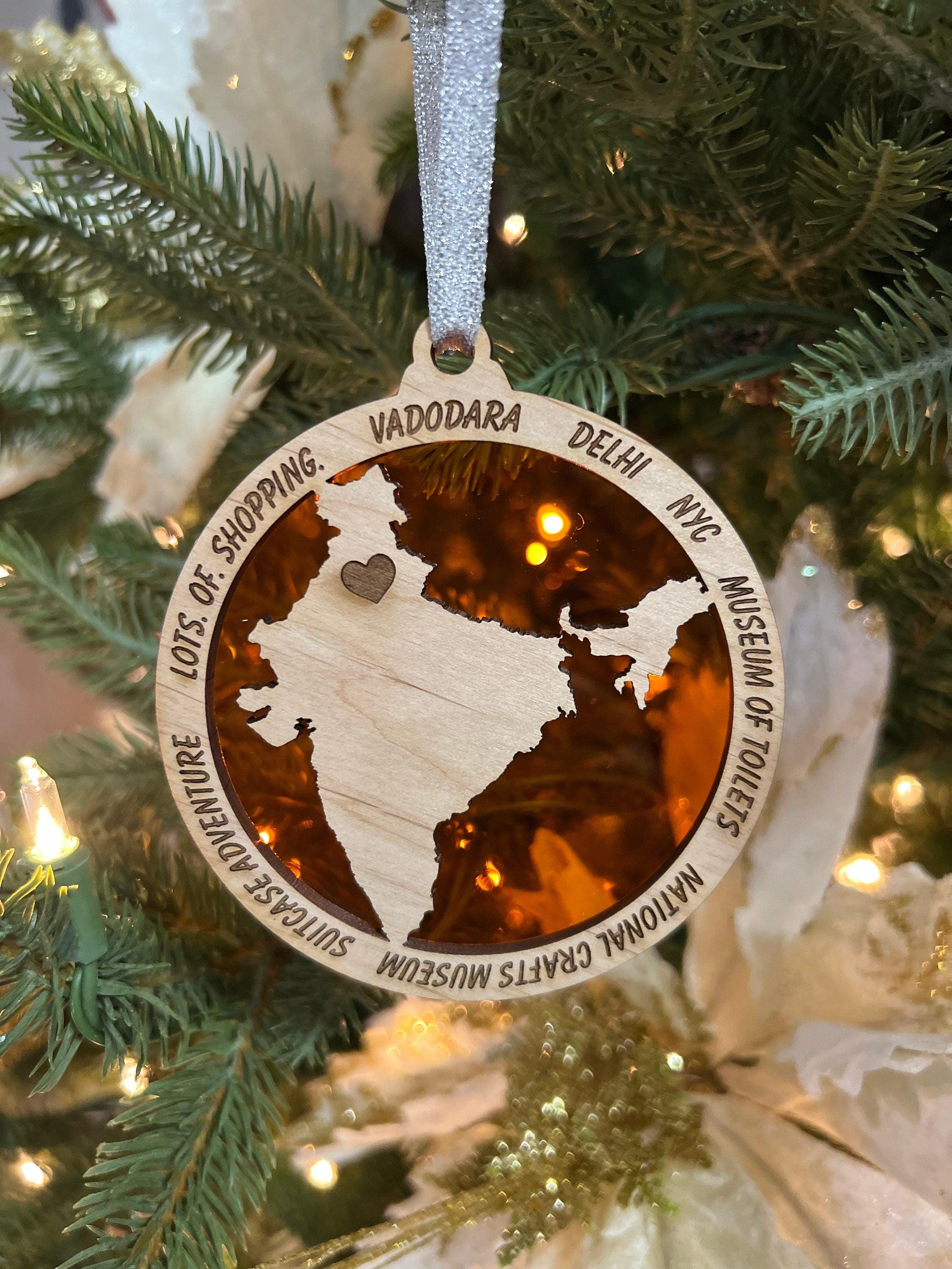 Personalized India Ornament, India Christmas Ornament,  Indian Ornament, Travel Souvenir, Vacation ornament, India, India Souvenir.