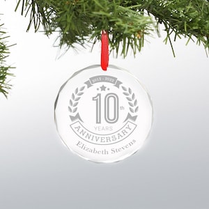 Personalized Employee Recognition Anniversary Engraved Glass Ornament,  Christmas ,  work anniversary, 10th year anniversary, corporate gift