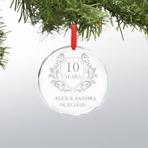 10th Anniversary Personalized Engraved Glass Ornament, Personalized Christmas Ornament, Ornament Wedding Christmas Keepsake, Custom Ornament