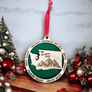 Personalized Washington State trip, Washington State Christmas Ornament, Travel Souvenir, Vacation ornament, trip to Seattle