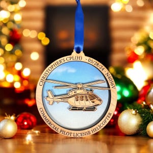 Ornamento de voo de licença de piloto privado personalizado, CPL, helicóptero, presentes de aviação, presente de piloto, ornamento de piloto Ornamento de avião