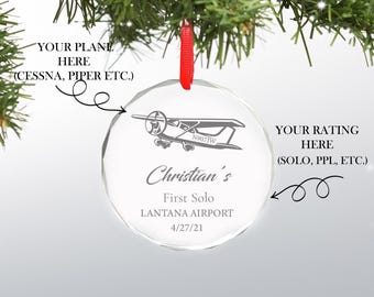 Personalized Private Pilot License, Solo Flight Ornament Cessna, Piper Aviation Gifts, Pilot gift Airplane Ornament Flight School Graduation