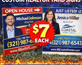 Custom Realtor Yard Sign 18x24 | Real Estate Open House | Just Listed Lawn Sign | Personalized Agent Sign | Full Color Corrugated Plastic