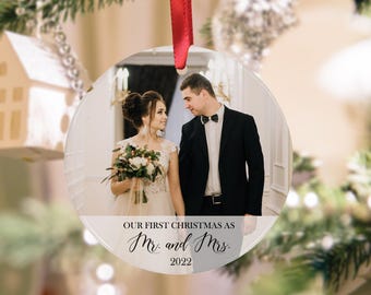 Personalized Our First Christmas as Mr and Mrs Ornament photo Wedding Christmas Ornament Keepsake, Christmas Ornament, Custom Ornament.