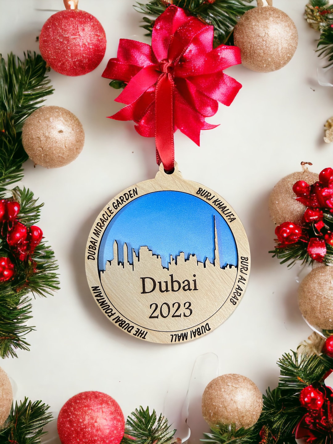 Personalized Dubai Ornament, Dubai Christmas Ornament, Travel Souvenir
