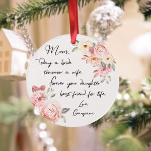 Personalized Mom Christmas Ornament, Gift for mom, Thank you from Bride, Wedding Gift ornament,  Christmas Keepsake, Custom Ornament.