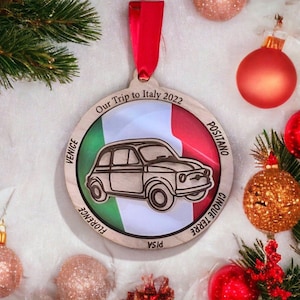 Personalized Italian Fiat 500 Ornament, Italy Christmas Ornament, Italian Ornament, Travel Souvenir, Vacation , Vespa Italy Souvenir.