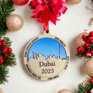 Personalized  Dubai  Ornament, Dubai Christmas Ornament, Travel Souvenir Vacation ornament, trip to Dubai  skyline United Arab Emirates