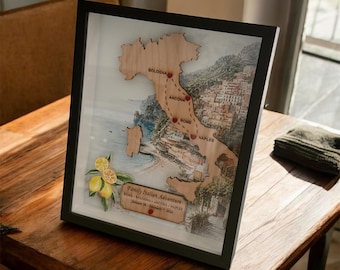 Personalized Italy Travel Shadow Box | Custom Italy Trip Map Frame |Vacation Memory Keepsake | Honeymoon & Anniversary | Family Travel Decor
