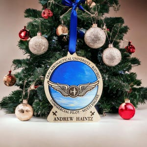 Personalized Commercial Pilot License Multi Engine Flight Ornament, Cessna, Aviation Gifts, Pilot gift, pilot ornament, Airplane Ornament.