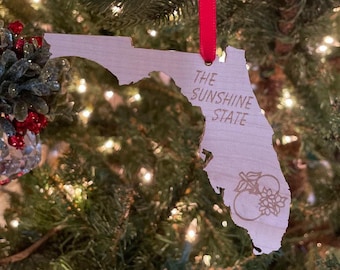 Personalized Florida Christmas Ornament, Wooden Ornament, Christmas State, Florida Home Wooden Ornament, The Sunshine State.