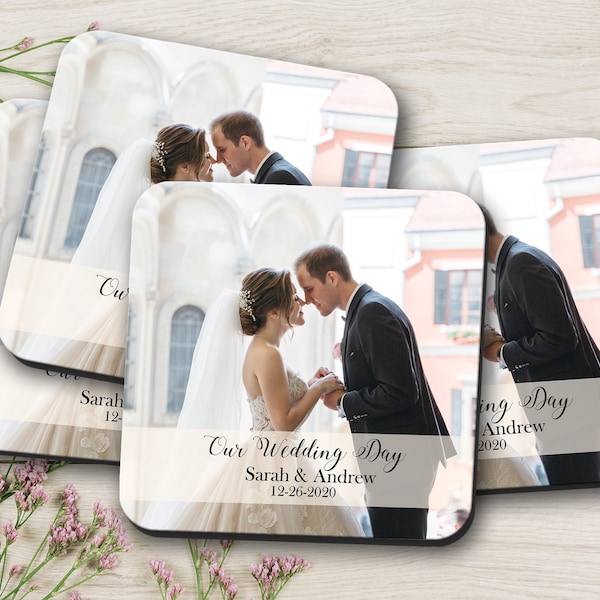 Personalized Wedding Photo Coasters, Wedding Favors, Keepsake Coasters Set,  Custom Coasters, Wedding Reception, Wedding Coasters