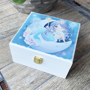 Personalisierte Meerjungfrau Design Schmuckschatulle, Andenken, Erinnerungsbox, Benutzerdefinierte Holz Schmuckschatulle, Mementos, Benutzerdefinierte Geschenk Weihnachten