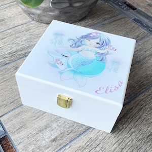Personalisierte Meerjungfrau Design Schmuckschatulle, Andenken, Erinnerungsbox, Benutzerdefinierte Holz Schmuckschatulle, Mementos, Benutzerdefinierte Geschenk Weihnachten