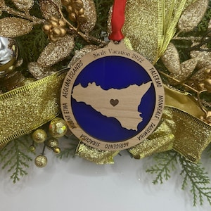 Personalized Sicily Ornament, Sicily  Christmas Ornament,  Sicilian Ornament, Travel Souvenir, Vacation ornament, Sicilia, family Souvenir.
