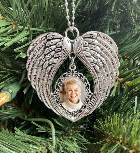 Personalized Angel Wings Memorial Keepsake Ornament Rear View | Etsy