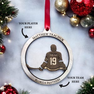 Personalized Hockey Ornament, Custom Name and Number, Gift Box