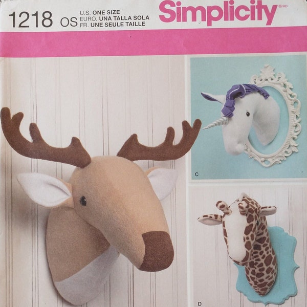 Simplicity Pattern 1218, Plush Stuffed Animal Heads, designed by Abby Glassenberg, Uncut