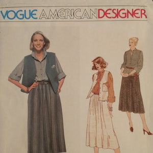 Vintage Misses&#39; Vogue 1957 Pattern, Kasper, Vogue American Designer, Misses&#39; Shirt, Handkerchief, Vest and Skirt, Size 12, Uncut