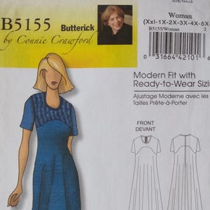 May include: A sewing pattern by Butterick, B5155, featuring a dress design. The pattern includes a drawing of the dress and the text "Modern Fit with Ready-to-Wear Sizing". The pattern is for women's sizes.