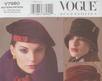 Vintage Misses' Vogue V7980 Pattern, Vogue Accessories, Misses' Hats and Wraps, All Sizes Included, Uncut