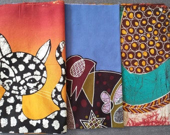 Vintage Batik Fabric Art Panels, 18"x18" Panels, Signed Art Fabric, Choice of Three Designs