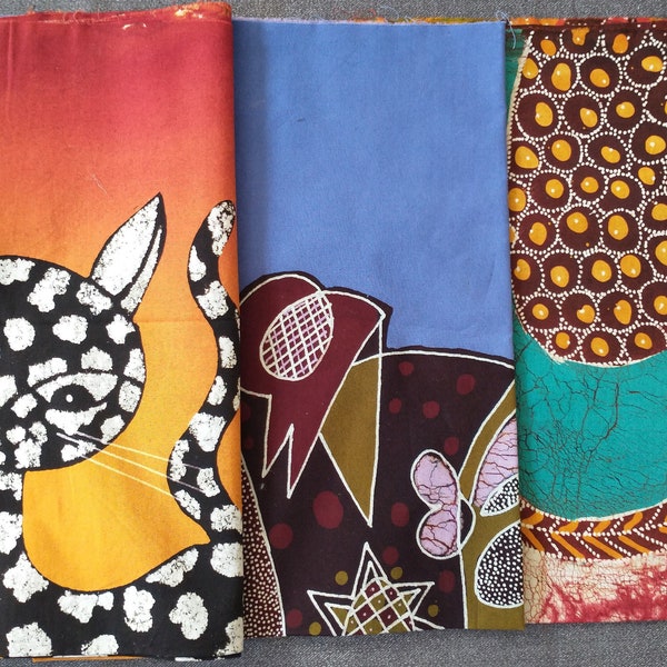 Vintage Batik Fabric Art Panels, 18"x18" Panels, Signed Art Fabric, Choice of Three Designs