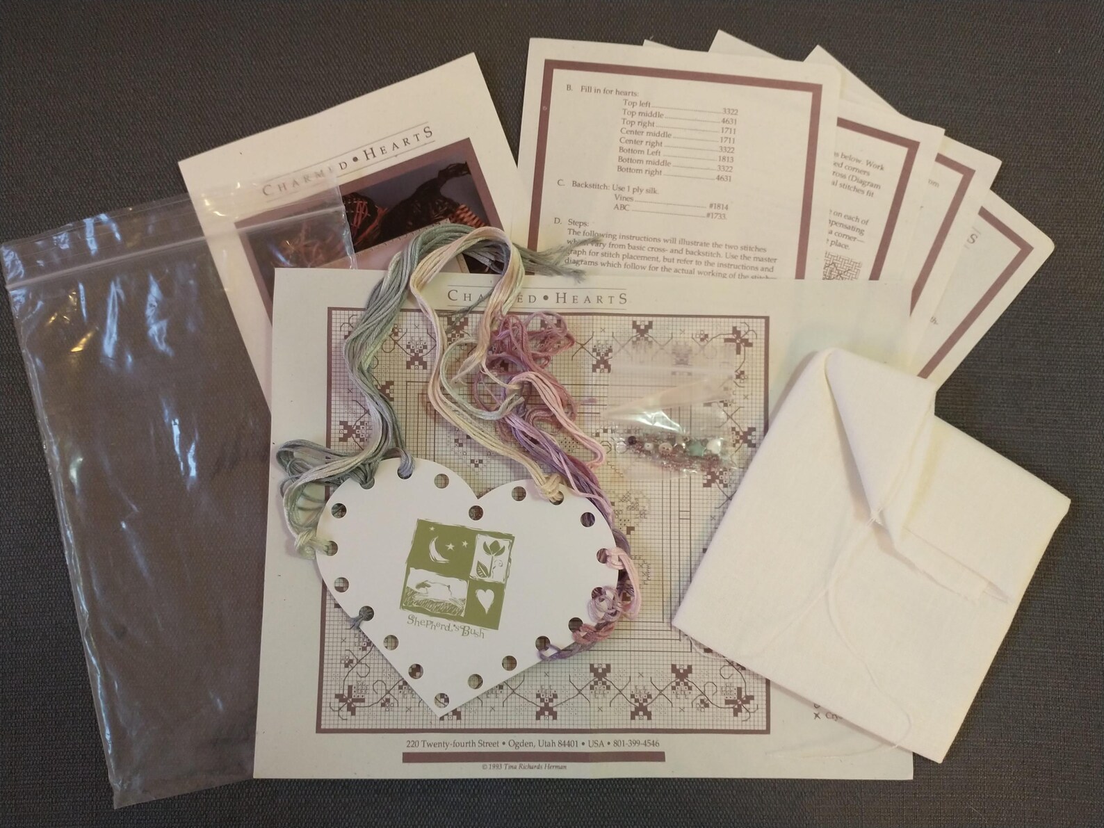 Vintage Charmed Hearts Counted Cross Stitch Kit, From Shepherd's Bush ...