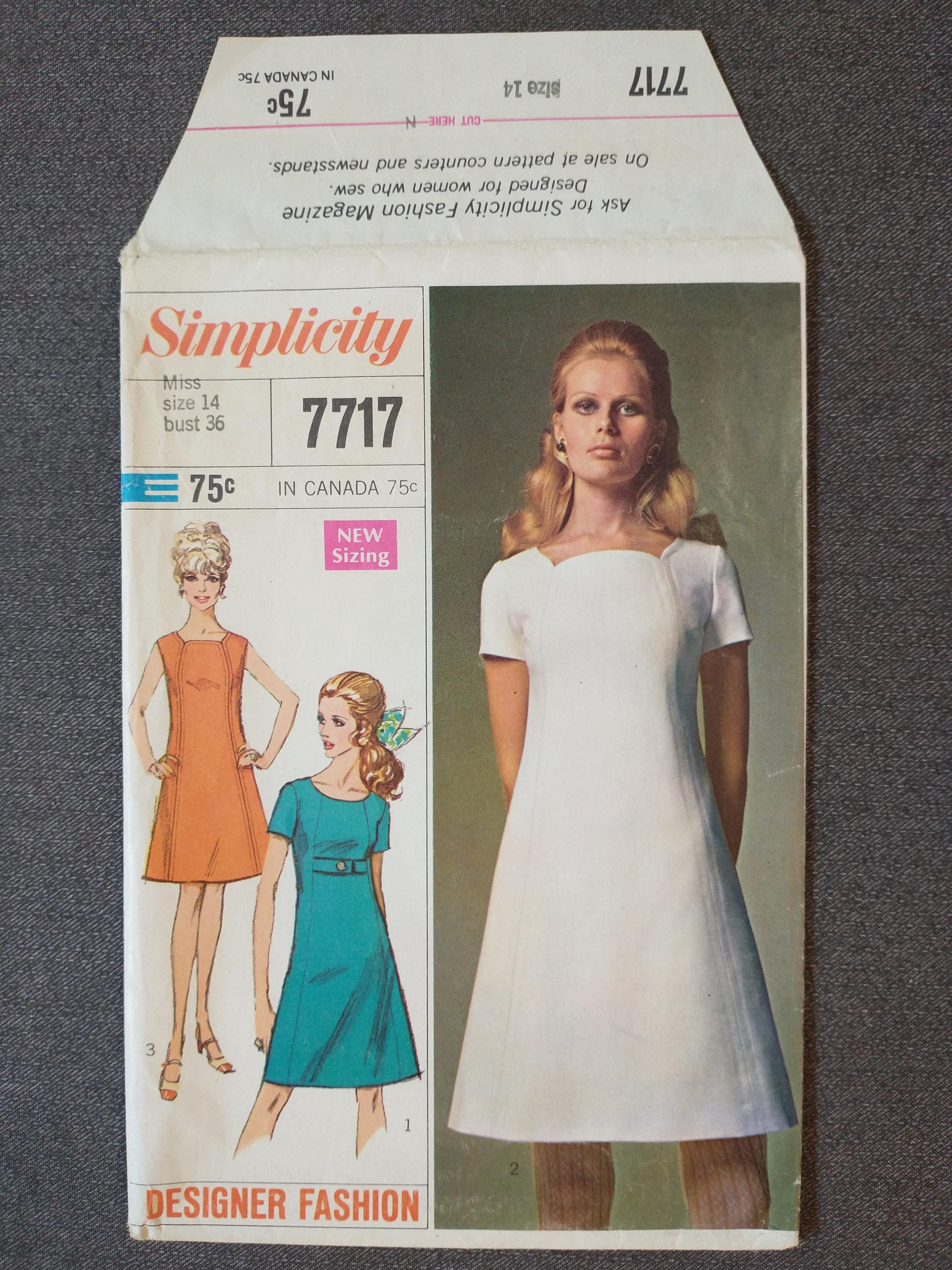 Vintage 1960s A-line Dress Pattern: Simplicity 7717, Bust 36, Size 14