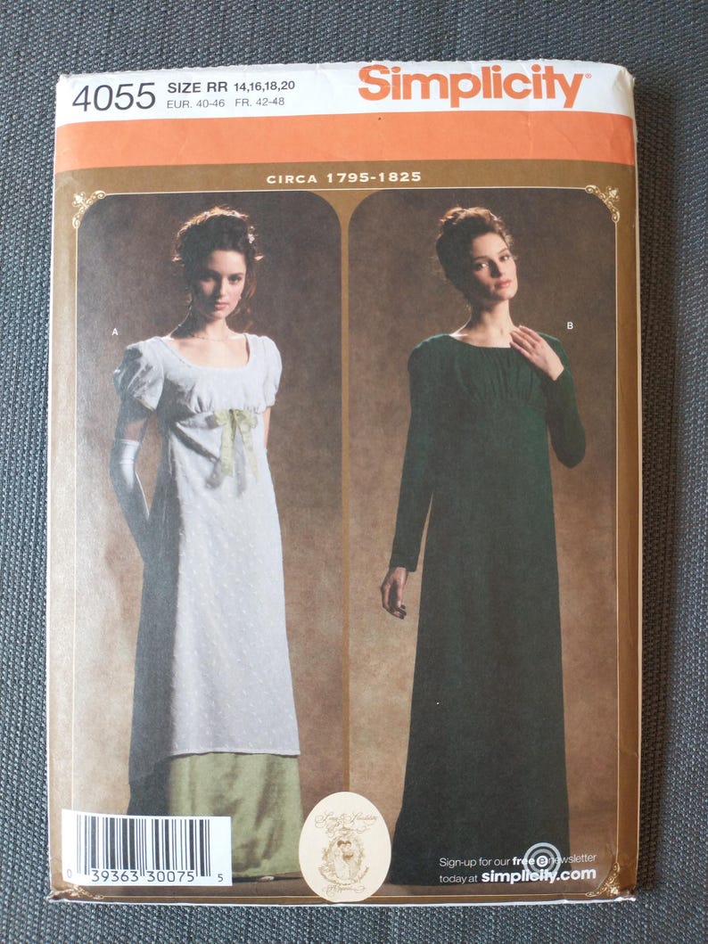 Simplicity Regency Pattern Simplicity 4055 Pattern, Misses' Costume, Circa 1795-1825, Edwardian ...