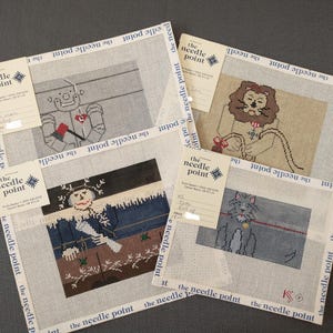 Vintage Hand Painted Needlepoint Canvases, Wizard of Oz Character Roll-Ups by Kathy Schenkel