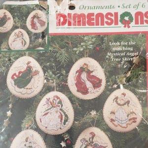 Vintage Dimensions #8475 Christmas Counted Cross Stitch Kit, Set of Six Mystical Angel Ornaments, Designed by Laine Gordon, Rare, OOP